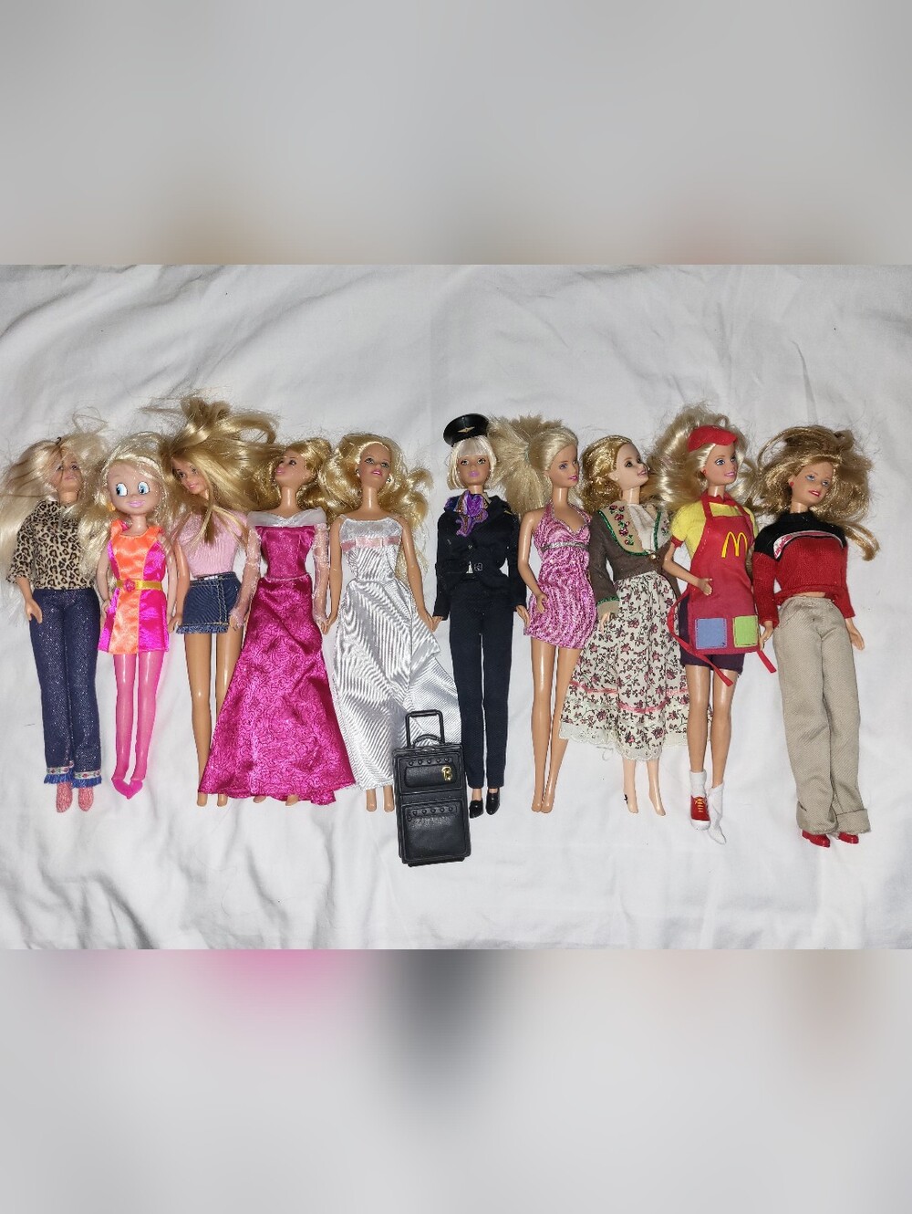 Assorted Blonde Fashion Dolls with Pink and White Dresses